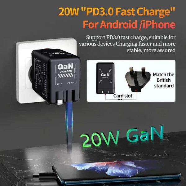 Planet Gates 20W GaN Fast Charging USB C Charger Super Charge Adapter Multi-protocol Compatibility Charger For Huawei iPhone Samsung New