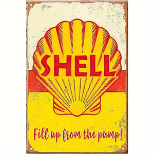 Planet Gates 20x30cm/8x12in Shell Metal Tin Sign, Retro Garage Signs For Men Wall Decorations Old Car Shop Posters Oil And Gas Station Sign Man Cave Decor, 20.32×30.48 Cm