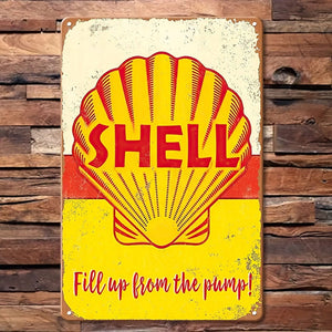 Planet Gates 20x30cm/8x12in Shell Metal Tin Sign, Retro Garage Signs For Men Wall Decorations Old Car Shop Posters Oil And Gas Station Sign Man Cave Decor, 20.32×30.48 Cm