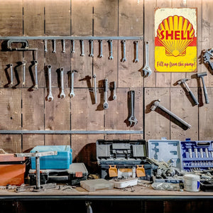 Planet Gates 20x30cm/8x12in Shell Metal Tin Sign, Retro Garage Signs For Men Wall Decorations Old Car Shop Posters Oil And Gas Station Sign Man Cave Decor, 20.32×30.48 Cm