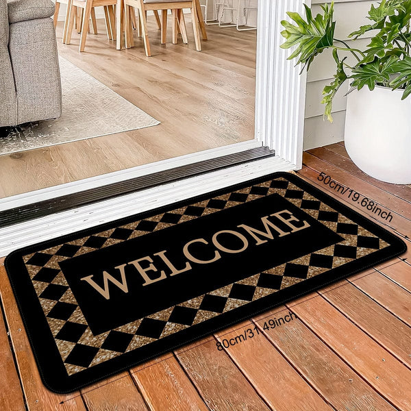 Planet Gates 20x31inch/50x80cm 1pc Creative Plaid Print Doormat, Chic Monogram Pattern Throw Carpet, Non-Slip Stain-resistant Foyer Pad, Rug For Laundry Room Entryway Homecoming Gift Home Room Supplies Spring Decor High Traffic Area