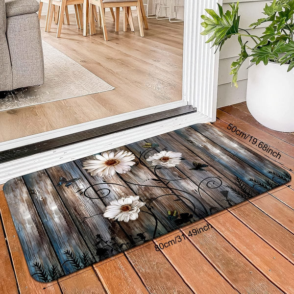 Planet Gates 20x31inch/50x80cm 1pc Daisy Pattern Kitchen Mat, Striped And Butterfly Print Carpet, Non-Slip Stain-resistant Area Rug, For Laundry Room, Bathroom, Dining Table, Home Decor Indoor Decor Room Supplies Shower Supplies