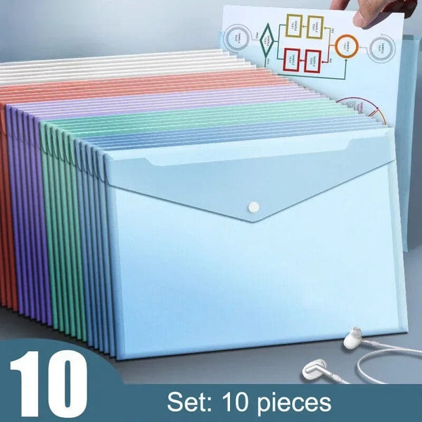 Planet Gates 21-10pcs 10 Pieces File Bag Plastic 16C A4 Paper Storage Folder PP Transparent Portfolio Policy Briefcase with Label Waterproof File Bag