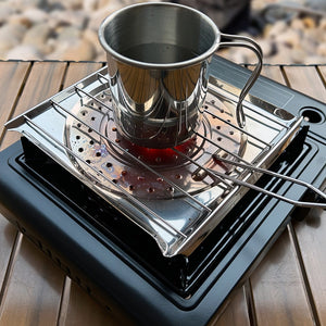Planet Gates 21.49cm X 19.99cm 1pc Stainless Steel Stove Top Toaster With Foldable Handle, Bread Toaster For Camping Stove And Kitchen Stove, Camping Cookware, Kitchen Stove Top Toaster, Water And Coffee Warming Rack For Camping Stove.