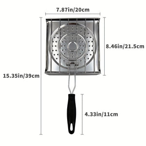 Planet Gates 21.49cm X 19.99cm 1pc Stainless Steel Stove Top Toaster With Foldable Handle, Bread Toaster For Camping Stove And Kitchen Stove, Camping Cookware, Kitchen Stove Top Toaster, Water And Coffee Warming Rack For Camping Stove.