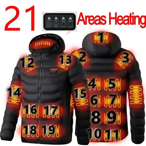 Planet Gates 21 Areas Heated Jacket Women's Warm Vest USB Men's Heating Jacket Heated Vests Coat Hunting Hiking Camping Autumn Winter Male