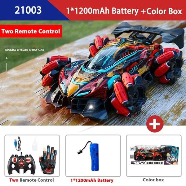 Planet Gates 21003 Red-Watch F1 Drift RC Car With Led Lights Music 2.4G Glove Gesture Radio Remote Control Spray Stunt Car 4WD Electric Children Toys