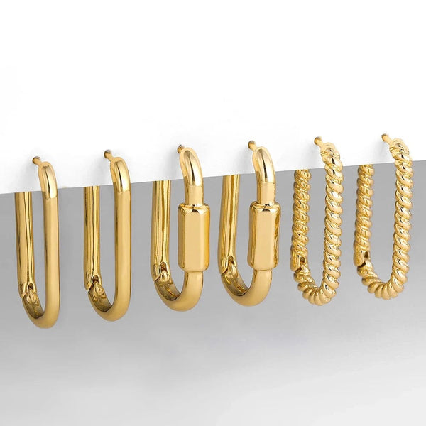 Planet Gates 214031 3 Pair/set Dainty Gold Color Geometric Circle Small Hoop Earrings for Women Statement Beads Twist Huggie Earring Fashion Jewelry