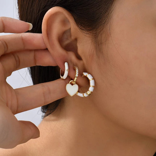 Planet Gates 217711 Boho Multicolor Round Piercing Huggie Earrings Set for Women Girls Cute Heart Star  Pendant Hoop Earring Jewelry