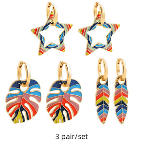 Planet Gates 217711 Boho Multicolor Round Piercing Huggie Earrings Set for Women Girls Cute Heart Star  Pendant Hoop Earring Jewelry