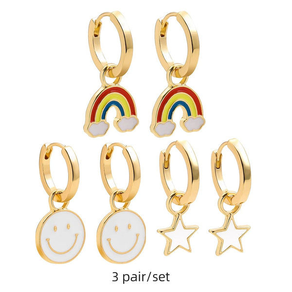Planet Gates 217711 Boho Multicolor Round Piercing Huggie Earrings Set for Women Girls Cute Heart Star  Pendant Hoop Earring Jewelry