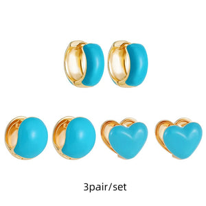 Planet Gates 217711 Boho Multicolor Round Piercing Huggie Earrings Set for Women Girls Cute Heart Star  Pendant Hoop Earring Jewelry