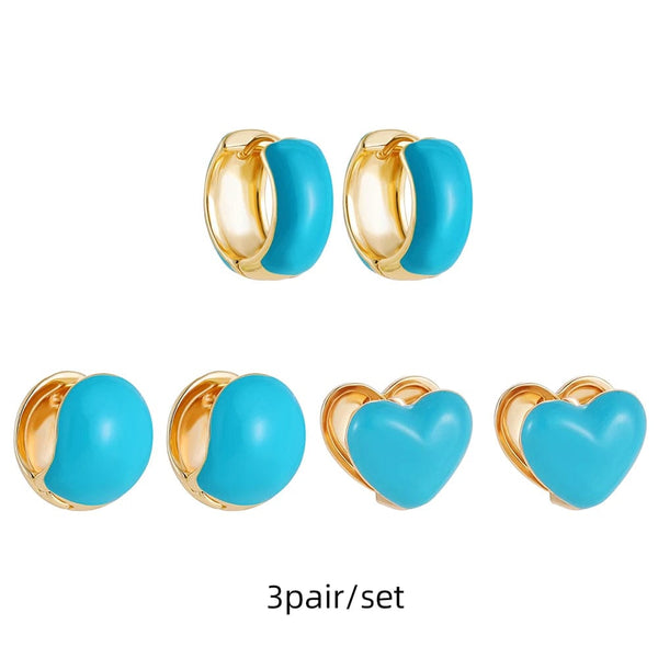 Planet Gates 217711 Boho Multicolor Round Piercing Huggie Earrings Set for Women Girls Cute Heart Star  Pendant Hoop Earring Jewelry