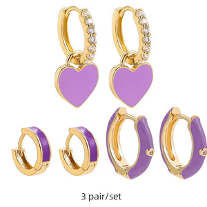 Planet Gates 217711 Boho Multicolor Round Piercing Huggie Earrings Set for Women Girls Cute Heart Star  Pendant Hoop Earring Jewelry
