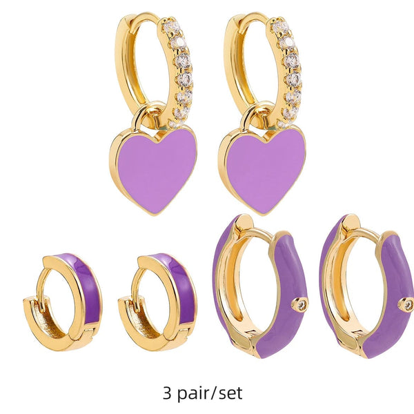 Planet Gates 217711 Boho Multicolor Round Piercing Huggie Earrings Set for Women Girls Cute Heart Star  Pendant Hoop Earring Jewelry