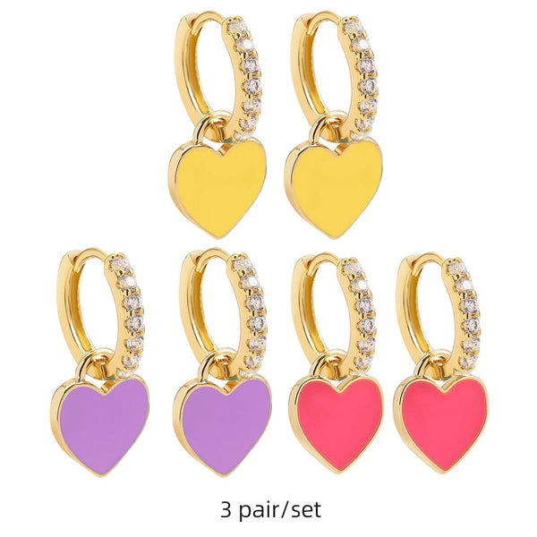 Planet Gates 217711 Boho Multicolor Round Piercing Huggie Earrings Set for Women Girls Cute Heart Star  Pendant Hoop Earring Jewelry