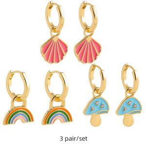 Planet Gates 217711 Boho Multicolor Round Piercing Huggie Earrings Set for Women Girls Cute Heart Star  Pendant Hoop Earring Jewelry