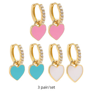 Planet Gates 217711 Boho Multicolor Round Piercing Huggie Earrings Set for Women Girls Cute Heart Star  Pendant Hoop Earring Jewelry