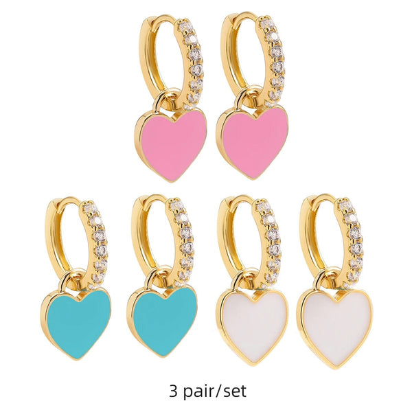 Planet Gates 217711 Boho Multicolor Round Piercing Huggie Earrings Set for Women Girls Cute Heart Star  Pendant Hoop Earring Jewelry