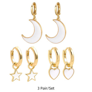 Planet Gates 217711 Boho Multicolor Round Piercing Huggie Earrings Set for Women Girls Cute Heart Star  Pendant Hoop Earring Jewelry