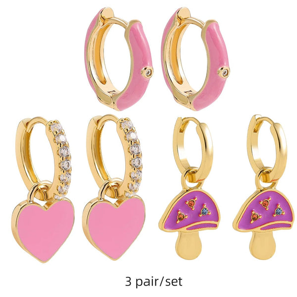 Planet Gates 217711 Boho Multicolor Round Piercing Huggie Earrings Set for Women Girls Cute Heart Star  Pendant Hoop Earring Jewelry
