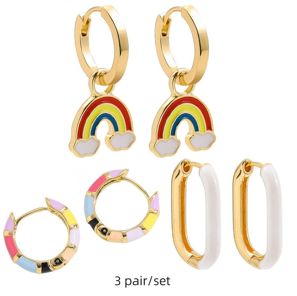 Planet Gates 217711 Boho Multicolor Round Piercing Huggie Earrings Set for Women Girls Cute Heart Star  Pendant Hoop Earring Jewelry