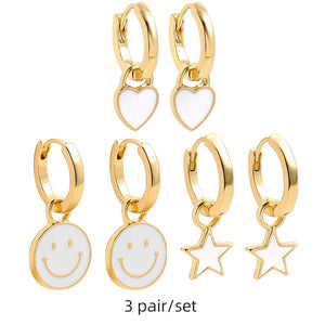 Planet Gates 217711 Boho Multicolor Round Piercing Huggie Earrings Set for Women Girls Cute Heart Star  Pendant Hoop Earring Jewelry