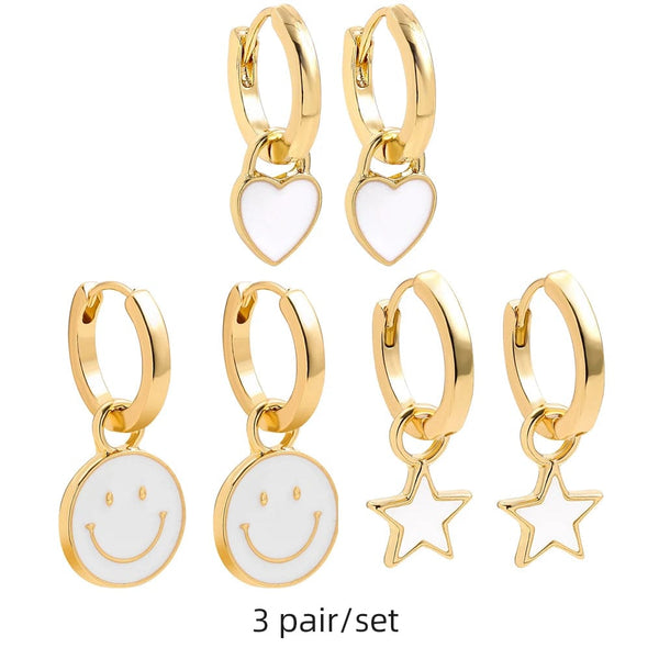 Planet Gates 217711 Boho Multicolor Round Piercing Huggie Earrings Set for Women Girls Cute Heart Star  Pendant Hoop Earring Jewelry