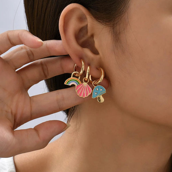 Planet Gates 217711 Boho Multicolor Round Piercing Huggie Earrings Set for Women Girls Cute Heart Star  Pendant Hoop Earring Jewelry