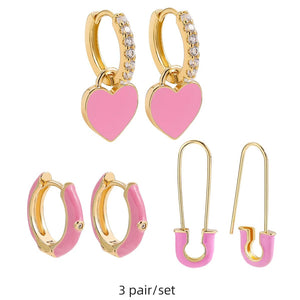 Planet Gates 217711 Boho Multicolor Round Piercing Huggie Earrings Set for Women Girls Cute Heart Star  Pendant Hoop Earring Jewelry