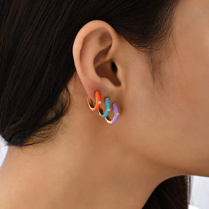 Planet Gates 217711 Boho Multicolor Round Piercing Huggie Earrings Set for Women Girls Cute Heart Star  Pendant Hoop Earring Jewelry
