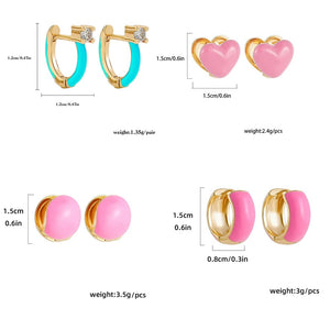 Planet Gates 217711 Boho Multicolor Round Piercing Huggie Earrings Set for Women Girls Cute Heart Star  Pendant Hoop Earring Jewelry