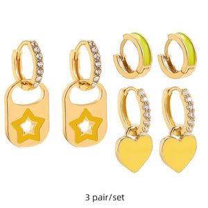 Planet Gates 217711 Boho Multicolor Round Piercing Huggie Earrings Set for Women Girls Cute Heart Star  Pendant Hoop Earring Jewelry
