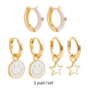 Planet Gates 217711 Boho Multicolor Round Piercing Huggie Earrings Set for Women Girls Cute Heart Star  Pendant Hoop Earring Jewelry