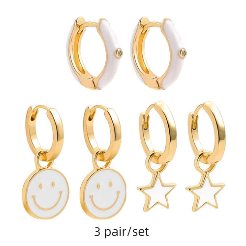 Planet Gates 217711 Boho Multicolor Round Piercing Huggie Earrings Set for Women Girls Cute Heart Star  Pendant Hoop Earring Jewelry