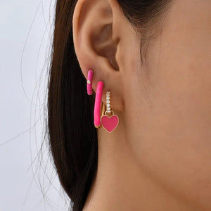 Planet Gates 217711 Boho Multicolor Round Piercing Huggie Earrings Set for Women Girls Cute Heart Star  Pendant Hoop Earring Jewelry