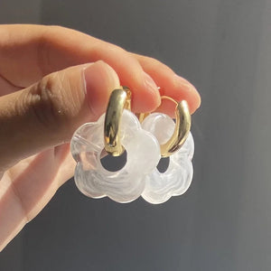 Planet Gates 21841 2 2024 New Colorful Flower Resin Acrylic Charms Earring Gold Color Circle Ear Buckle Hoop Earrings for Women Cute Gift Jewelry