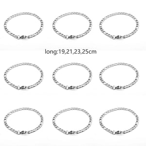 Planet Gates 21cm long / Width 2.8mm Silver Color Curb Cuban Bracelet For Men Jewelry Stainless Steel Figaro Link Chain Bracelets Hand Jewelry Anklet Gifts