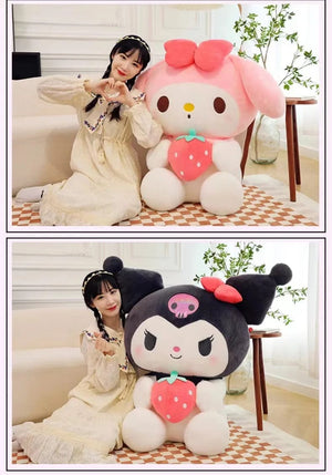 Planet Gates 22/35cm Sanrio Strawberry Kuromi Pillow Plush Toy Girls Soft Stuffed Animal Toys Strawberry Melody Doll Gift
