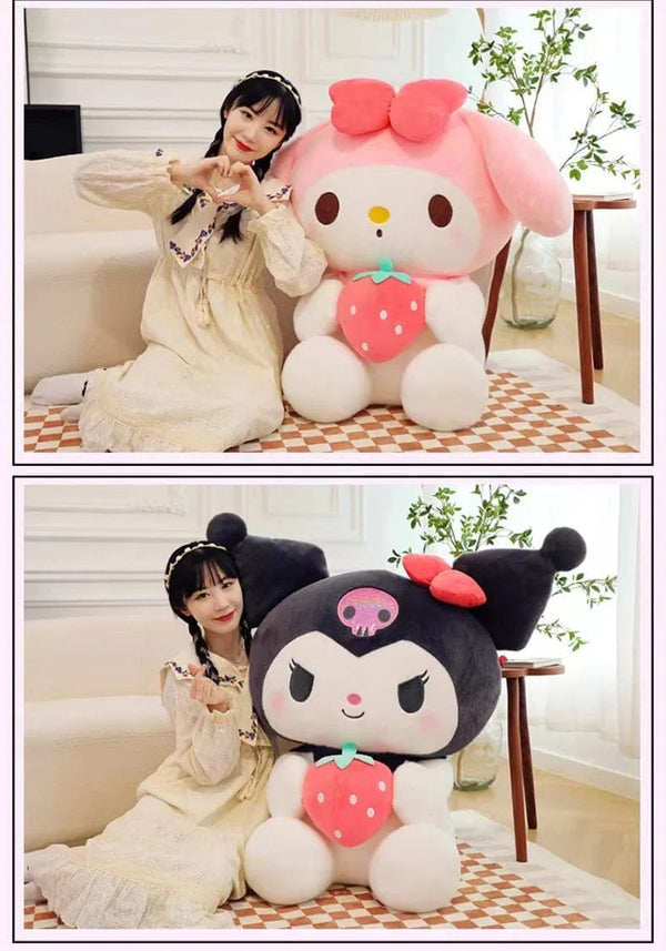 Planet Gates 22/35cm Sanrio Strawberry Kuromi Pillow Plush Toy Girls Soft Stuffed Animal Toys Strawberry Melody Doll Gift