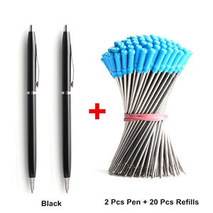 Planet Gates 22 Pcs Black Set / Blue 2+20 Pcs/Set Metal Ballpoint Pen With Refills For School Office Stainless Steel Material Ball Pen Black Blue Refill Ink