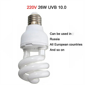 Planet Gates 220V 26W UVB10.0 / Russian Federation UVB 5.0 UVB10.0 Reptile Lamp Turtle UVB Bulb Lizard Snake Lguanas Heat Calcium Lamp Light Energy Saving E27 13W 26W 110V 220V
