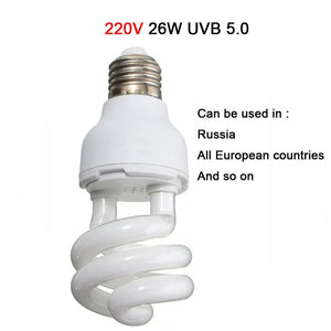 Planet Gates 220V 26W UVB5.0 / Russian Federation UVB 5.0 UVB10.0 Reptile Lamp Turtle UVB Bulb Lizard Snake Lguanas Heat Calcium Lamp Light Energy Saving E27 13W 26W 110V 220V