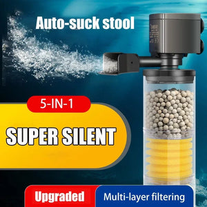 Planet Gates 220V 5-IN-1 Silent Filter for Aquarium Turtle Fish Tank Submersible Water Pump Sponge Filter Skimmer Make Waves Accessories