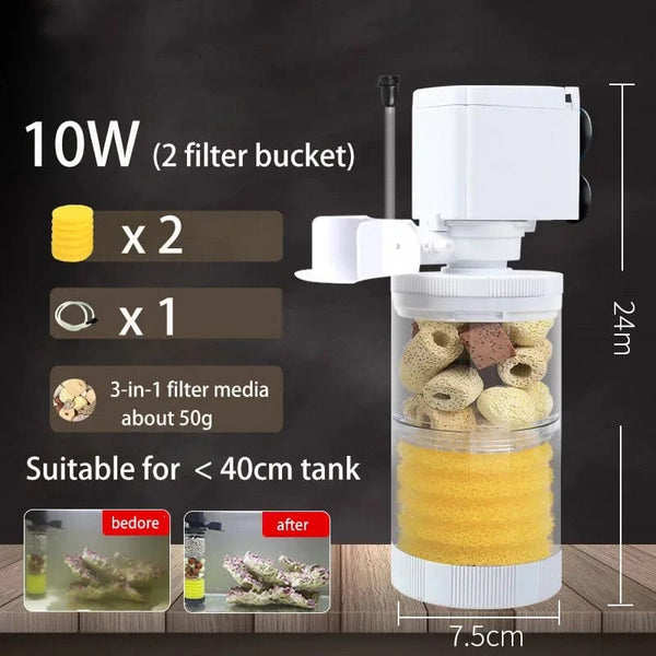 Planet Gates 220V 5-IN-1 Silent Filter for Aquarium Turtle Fish Tank Submersible Water Pump Sponge Filter Skimmer Make Waves Accessories