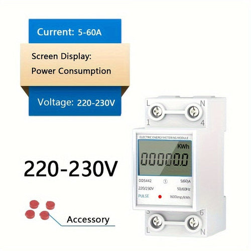 Planet Gates 220V Household Electricity Meter LCD Electricity Meter Single-phase 220V Mini Watt Hour Meter Rail Type Air Conditioning Electricity Meter Intelligent Digital Display Metering