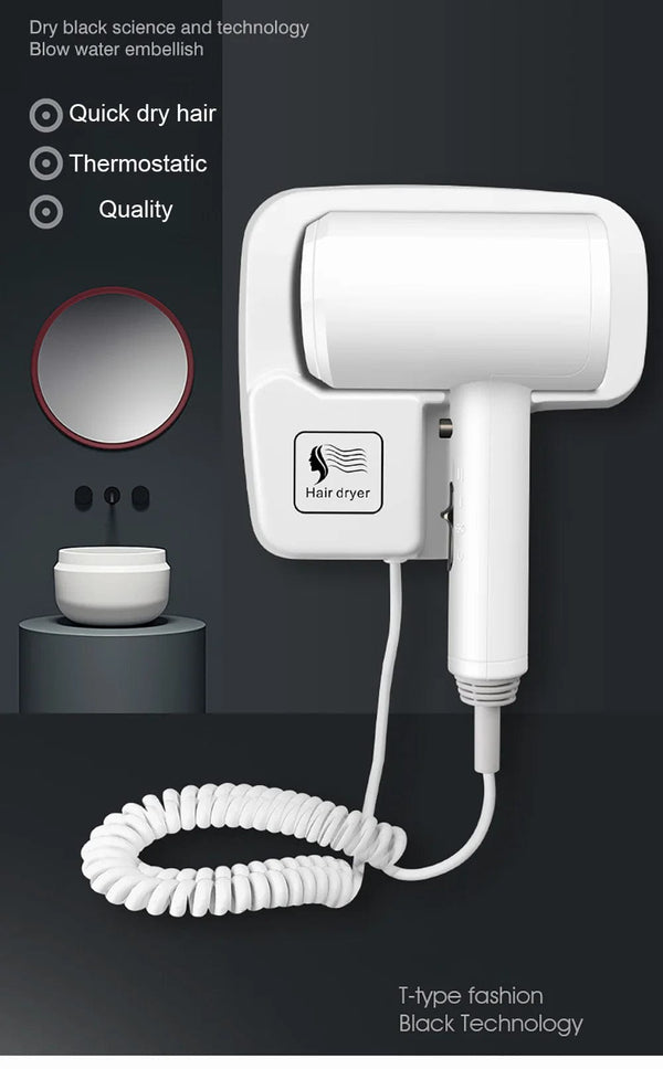 Planet Gates 220V Wall Mounted Hair Dryer Hotel Bathroom Hair Dryers Professional Constant Temperature Dryer with Holder Base Free Punching