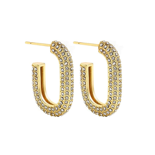 Planet Gates 22339 3 Fashion CZ Zircon Round Huggie Hoop Earrings for Women Geometric U Shape Ear Buckle Hoops Gold Plated Stainless Steel Jewelry