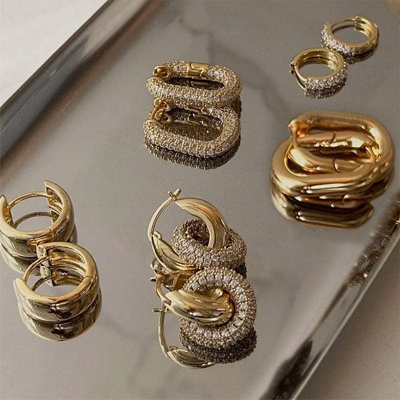 Planet Gates 22339 3 Fashion CZ Zircon Round Huggie Hoop Earrings for Women Geometric U Shape Ear Buckle Hoops Gold Plated Stainless Steel Jewelry