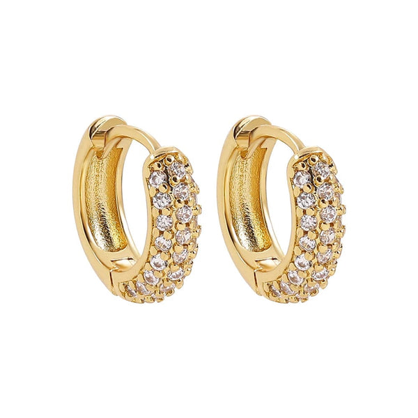 Planet Gates 22339 3 Fashion CZ Zircon Round Huggie Hoop Earrings for Women Geometric U Shape Ear Buckle Hoops Gold Plated Stainless Steel Jewelry
